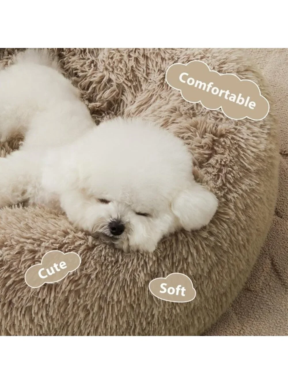 Cozy Anti-Anxiety Donut Pet Bed for Small Dogs & Cats, Fluffy Faux Fur Cushion